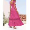 ZESICA Women’s 2026 Summer Lace Strap Sleeveless Square Neck Smocked High Waist Ruffle Hollow Out Flowy A Line Maxi Dress(Rose)