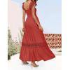 ZESICA Women’s 2026 Summer Lace Strap Sleeveless Square Neck Smocked High Waist Ruffle Hollow Out Flowy A Line Maxi Dress(Rust)