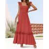 ZESICA Women’s 2026 Summer Lace Strap Sleeveless Square Neck Smocked High Waist Ruffle Hollow Out Flowy A Line Maxi Dress(Rust)