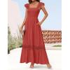 ZESICA Women’s 2026 Summer Lace Strap Sleeveless Square Neck Smocked High Waist Ruffle Hollow Out Flowy A Line Maxi Dress(Rust)