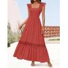 ZESICA Women’s 2026 Summer Lace Strap Sleeveless Square Neck Smocked High Waist Ruffle Hollow Out Flowy A Line Maxi Dress(Rust)