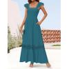 ZESICA Women’s 2026 Summer Lace Strap Sleeveless Square Neck Smocked High Waist Ruffle Hollow Out Flowy A Line Maxi Dress(Teal)