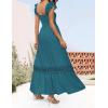 ZESICA Women’s 2026 Summer Lace Strap Sleeveless Square Neck Smocked High Waist Ruffle Hollow Out Flowy A Line Maxi Dress(Teal)