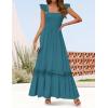 ZESICA Women’s 2026 Summer Lace Strap Sleeveless Square Neck Smocked High Waist Ruffle Hollow Out Flowy A Line Maxi Dress(Teal)