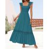 ZESICA Women’s 2026 Summer Lace Strap Sleeveless Square Neck Smocked High Waist Ruffle Hollow Out Flowy A Line Maxi Dress(Teal)
