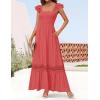ZESICA Women’s 2026 Summer Lace Strap Sleeveless Square Neck Smocked High Waist Ruffle Hollow Out Flowy A Line Maxi Dress(Watermelon)