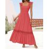 ZESICA Women’s 2026 Summer Lace Strap Sleeveless Square Neck Smocked High Waist Ruffle Hollow Out Flowy A Line Maxi Dress(Watermelon)