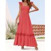 ZESICA Women’s 2026 Summer Lace Strap Sleeveless Square Neck Smocked High Waist Ruffle Hollow Out Flowy A Line Maxi Dress(Watermelon)