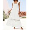 ZESICA Women’s 2026 Summer Lace Strap Sleeveless Square Neck Smocked High Waist Ruffle Hollow Out Flowy A Line Maxi Dress(White)