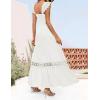 ZESICA Women’s 2026 Summer Lace Strap Sleeveless Square Neck Smocked High Waist Ruffle Hollow Out Flowy A Line Maxi Dress(White)