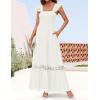 ZESICA Women’s 2026 Summer Lace Strap Sleeveless Square Neck Smocked High Waist Ruffle Hollow Out Flowy A Line Maxi Dress(White)
