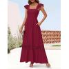 ZESICA Women’s 2026 Summer Lace Strap Sleeveless Square Neck Smocked High Waist Ruffle Hollow Out Flowy A Line Maxi Dress(Wine)