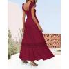ZESICA Women’s 2026 Summer Lace Strap Sleeveless Square Neck Smocked High Waist Ruffle Hollow Out Flowy A Line Maxi Dress(Wine)