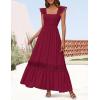 ZESICA Women’s 2026 Summer Lace Strap Sleeveless Square Neck Smocked High Waist Ruffle Hollow Out Flowy A Line Maxi Dress(Wine)