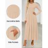 ZESICA Women’s Elegant Long Sleeve Maxi Dress 2026 Fall Crewneck Knit High Wasit Pleated Flowy A Line Casual Party Dresses(Apricot)