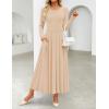 ZESICA Women’s Elegant Long Sleeve Maxi Dress 2026 Fall Crewneck Knit High Wasit Pleated Flowy A Line Casual Party Dresses(Apricot)