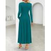 ZESICA Women’s Elegant Long Sleeve Maxi Dress 2026 Fall Crewneck Knit High Wasit Pleated Flowy A Line Casual Party Dresses(Aqua)