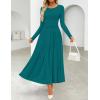 ZESICA Women’s Elegant Long Sleeve Maxi Dress 2026 Fall Crewneck Knit High Wasit Pleated Flowy A Line Casual Party Dresses(Aqua)