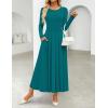 ZESICA Women’s Elegant Long Sleeve Maxi Dress 2026 Fall Crewneck Knit High Wasit Pleated Flowy A Line Casual Party Dresses(Aqua)