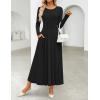 ZESICA Women’s Elegant Long Sleeve Maxi Dress 2026 Fall Crewneck Knit High Wasit Pleated Flowy A Line Casual Party Dresses(Black)
