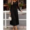 ZESICA Women’s Elegant Long Sleeve Maxi Dress 2026 Fall Crewneck Knit High Wasit Pleated Flowy A Line Casual Party Dresses(Black)
