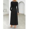 ZESICA Women’s Elegant Long Sleeve Maxi Dress 2026 Fall Crewneck Knit High Wasit Pleated Flowy A Line Casual Party Dresses(Black)