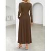 ZESICA Women’s Elegant Long Sleeve Maxi Dress 2026 Fall Crewneck Knit High Wasit Pleated Flowy A Line Casual Party Dresses(Brown)