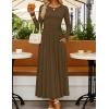 ZESICA Women’s Elegant Long Sleeve Maxi Dress 2026 Fall Crewneck Knit High Wasit Pleated Flowy A Line Casual Party Dresses(Brown)