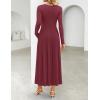 ZESICA Women’s Elegant Long Sleeve Maxi Dress 2026 Fall Crewneck Knit High Wasit Pleated Flowy A Line Casual Party Dresses(Fuchsia)