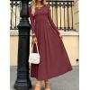 ZESICA Women’s Elegant Long Sleeve Maxi Dress 2026 Fall Crewneck Knit High Wasit Pleated Flowy A Line Casual Party Dresses(Fuchsia)
