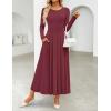 ZESICA Women’s Elegant Long Sleeve Maxi Dress 2026 Fall Crewneck Knit High Wasit Pleated Flowy A Line Casual Party Dresses(Fuchsia)