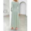 ZESICA Women’s Elegant Long Sleeve Maxi Dress 2026 Fall Crewneck Knit High Wasit Pleated Flowy A Line Casual Party Dresses(Green)