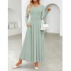 ZESICA Women’s Elegant Long Sleeve Maxi Dress 2026 Fall Crewneck Knit High Wasit Pleated Flowy A Line Casual Party Dresses(Green)