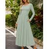 ZESICA Women’s Elegant Long Sleeve Maxi Dress 2026 Fall Crewneck Knit High Wasit Pleated Flowy A Line Casual Party Dresses(Green)