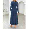 ZESICA Women’s Elegant Long Sleeve Maxi Dress 2026 Fall Crewneck Knit High Wasit Pleated Flowy A Line Casual Party Dresses(Navy)