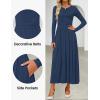 ZESICA Women’s Elegant Long Sleeve Maxi Dress 2026 Fall Crewneck Knit High Wasit Pleated Flowy A Line Casual Party Dresses(Navy)