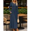 ZESICA Women’s Elegant Long Sleeve Maxi Dress 2026 Fall Crewneck Knit High Wasit Pleated Flowy A Line Casual Party Dresses(Navy)