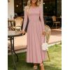 ZESICA Women’s Elegant Long Sleeve Maxi Dress 2026 Fall Crewneck Knit High Wasit Pleated Flowy A Line Casual Party Dresses(Pink)