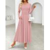 ZESICA Women’s Elegant Long Sleeve Maxi Dress 2026 Fall Crewneck Knit High Wasit Pleated Flowy A Line Casual Party Dresses(Pink)