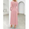 ZESICA Women’s Elegant Long Sleeve Maxi Dress 2026 Fall Crewneck Knit High Wasit Pleated Flowy A Line Casual Party Dresses(Pink)