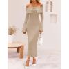 ZESICA Women’s Fall Off Shoulder Sweater Dress 2025 Bell Long Sleeve Ribbed Knit Bodycon Formal Maxi Dresses(Apricot)