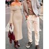 ZESICA Women’s Fall Off Shoulder Sweater Dress 2025 Bell Long Sleeve Ribbed Knit Bodycon Formal Maxi Dresses(Apricot)