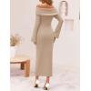 ZESICA Women’s Fall Off Shoulder Sweater Dress 2025 Bell Long Sleeve Ribbed Knit Bodycon Formal Maxi Dresses(Apricot)