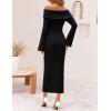ZESICA Women’s Fall Off Shoulder Sweater Dress 2025 Bell Long Sleeve Ribbed Knit Bodycon Formal Maxi Dresses(Black)