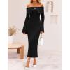 ZESICA Women’s Fall Off Shoulder Sweater Dress 2025 Bell Long Sleeve Ribbed Knit Bodycon Formal Maxi Dresses(Black)