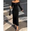 ZESICA Women’s Fall Off Shoulder Sweater Dress 2025 Bell Long Sleeve Ribbed Knit Bodycon Formal Maxi Dresses(Black)