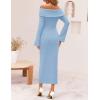 ZESICA Women’s Fall Off Shoulder Sweater Dress 2025 Bell Long Sleeve Ribbed Knit Bodycon Formal Maxi Dresses(Blue)