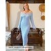 ZESICA Women’s Fall Off Shoulder Sweater Dress 2025 Bell Long Sleeve Ribbed Knit Bodycon Formal Maxi Dresses(Blue)