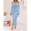 ZESICA Women’s Fall Off Shoulder Sweater Dress 2025 Bell Long Sleeve Ribbed Knit Bodycon Formal Maxi Dresses(Blue)