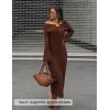 ZESICA Women’s Fall Off Shoulder Sweater Dress 2025 Bell Long Sleeve Ribbed Knit Bodycon Formal Maxi Dresses(Caramel)